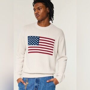 Hollister Men's White Sweater with Flag Design